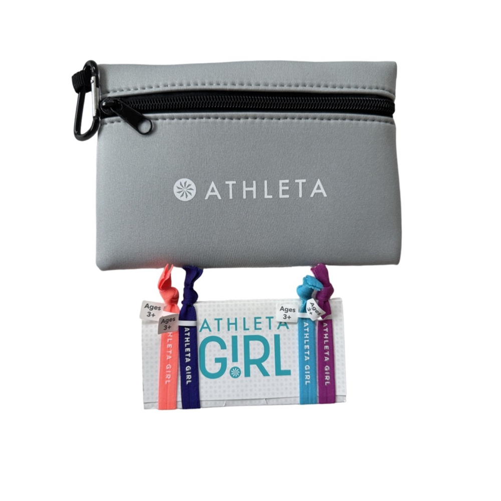 NWT Athleta Small Zipper POUCH with Girl Hair Ties Set